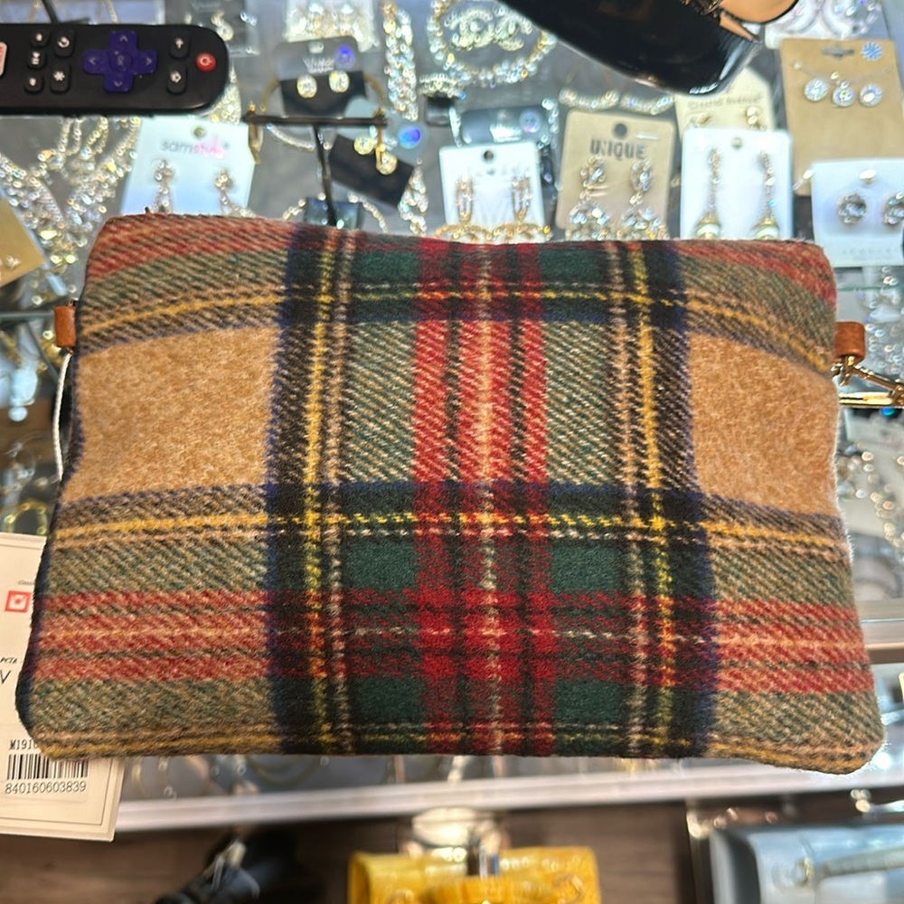 A Vegan clutch plaid handbag